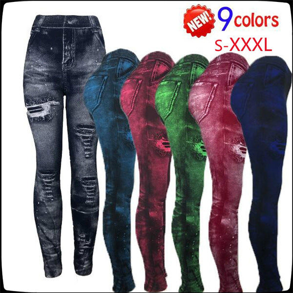 Women's Imitation Denim Super Stretch Cropped Legging