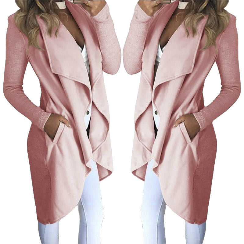 Women's Fashion Solid Color Polo Collar Slim Fit Coats