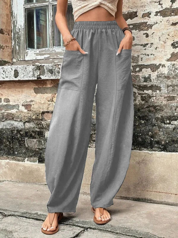 Women's Solid Color Pocket Trousers With An Pants