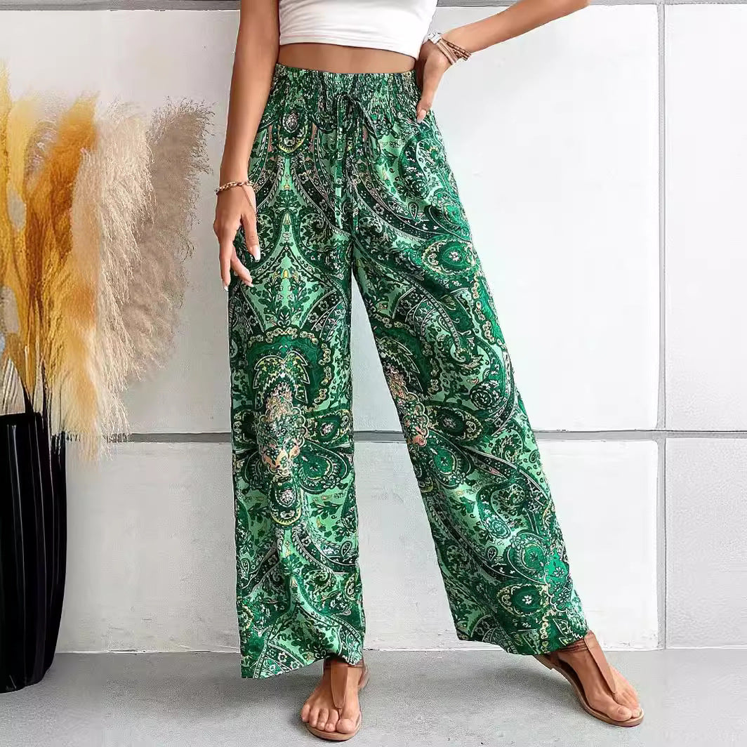 Women's Summer Fashionable Printed Elastic Waist Pants