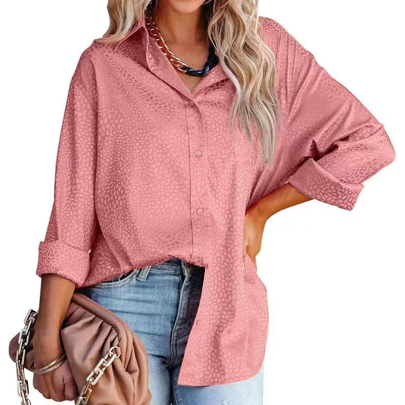 Women's Spring Comfortable Satin Gravel Pattern Long Blouses