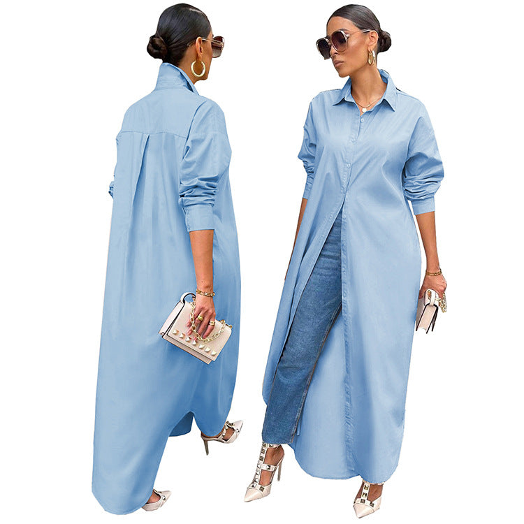 Women's Fashion Casual Solid Color Long Shirt Coats