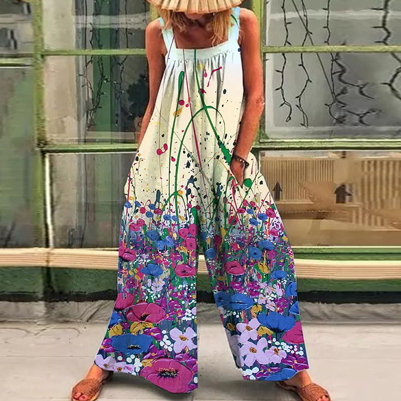 Women's Summer Large Printed Loose Wide Leg Pants