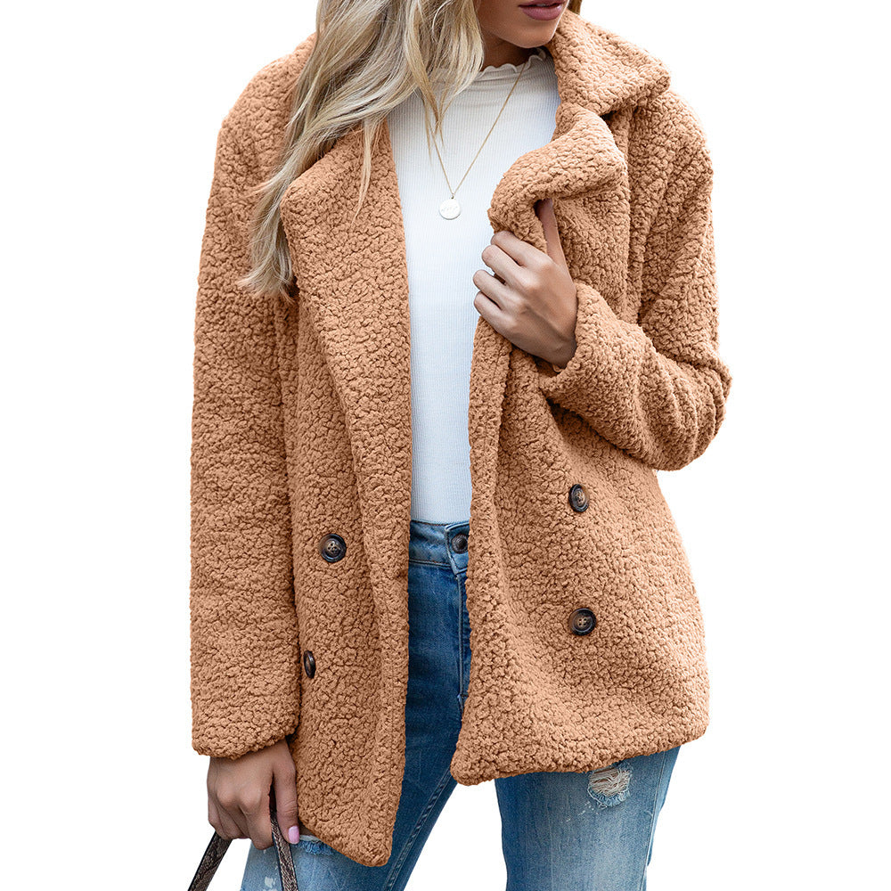 Button Furry Lapel Loose Fleece Shirt Sweaters