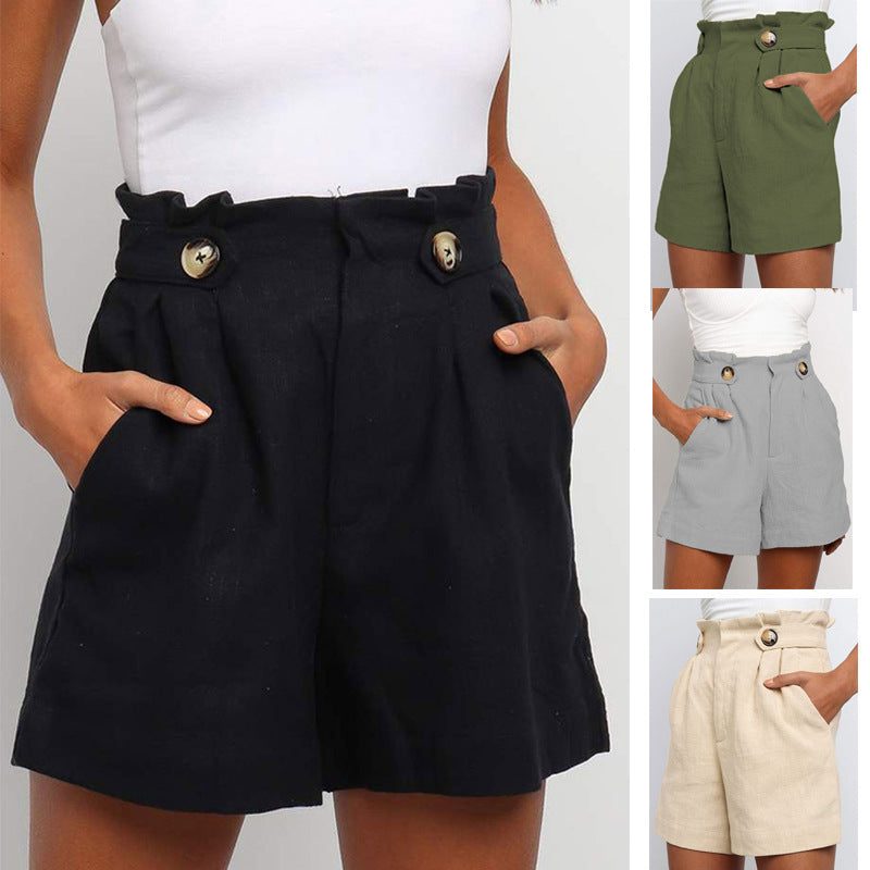 Women's Summer Solid Color High Waist Frill Baggy Pants