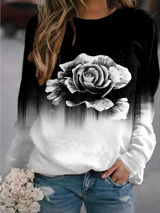 Women's Landscape Flower Floral Print Long Sleeve Sweaters