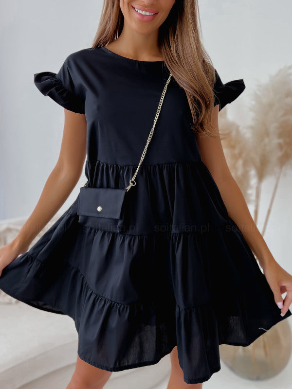 Loose Flared Sleeve Round Neck Irregular Hem Dresses