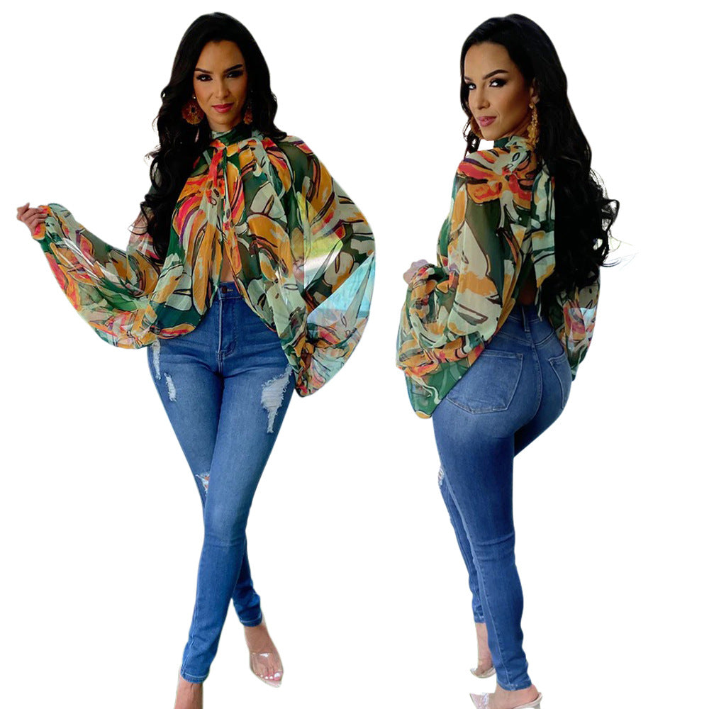 Women's Casual Round Neck Loose Long Sleeves Blouses