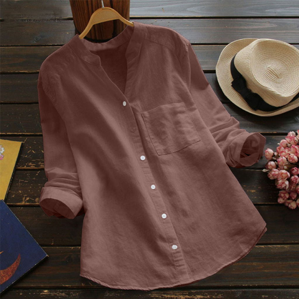 Cotton Linen Shirt Loose Solid Color Blouses