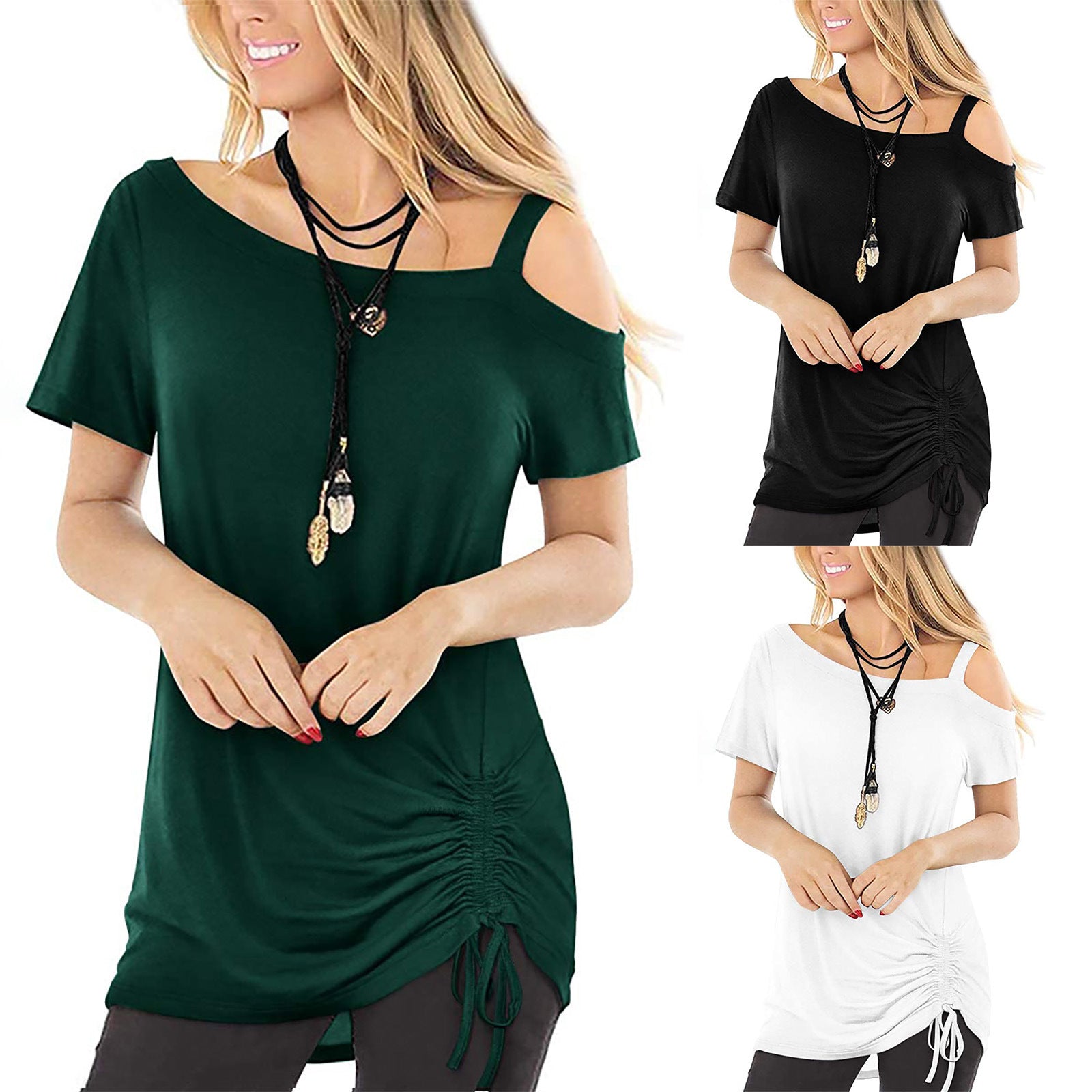 Women's Trendy Unique Drawstring T-shirt Sleeve Blouses