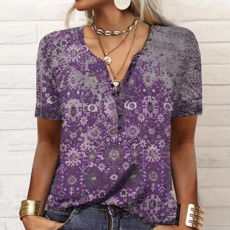 Women's Short-sleeved Printed Ethnic Fashion T-shirt Blouses