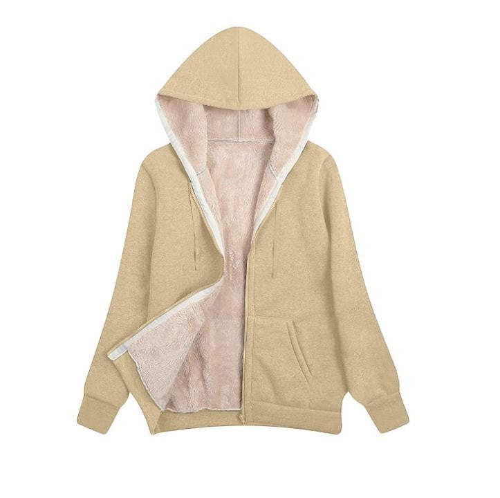 Women's Plush Hooded Long Sleeve Solid Color Clothing