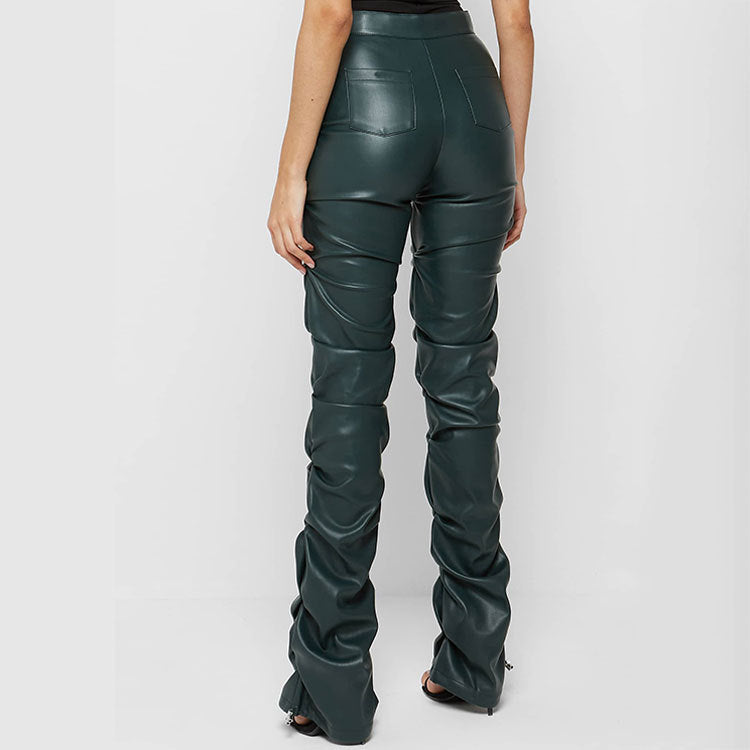 Women's Fashion Tight Long Leather Trousers Personality Pants