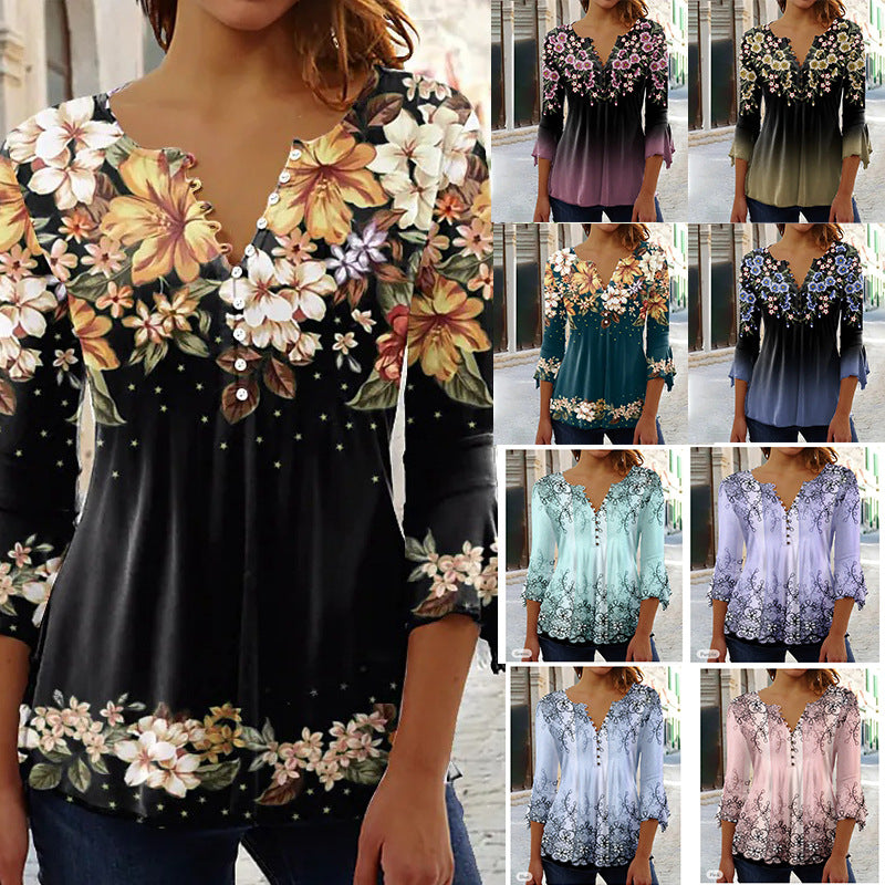 Classy Summer Fashion Flower Printed T-shirt Blouses