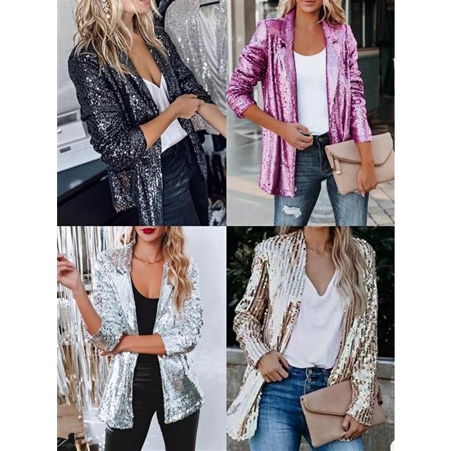 Spring Fashionable Sequins Lapel Casual West Coats