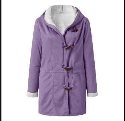 Women's Long Sleeve Horn Button Fleece-lined Warm Jackets