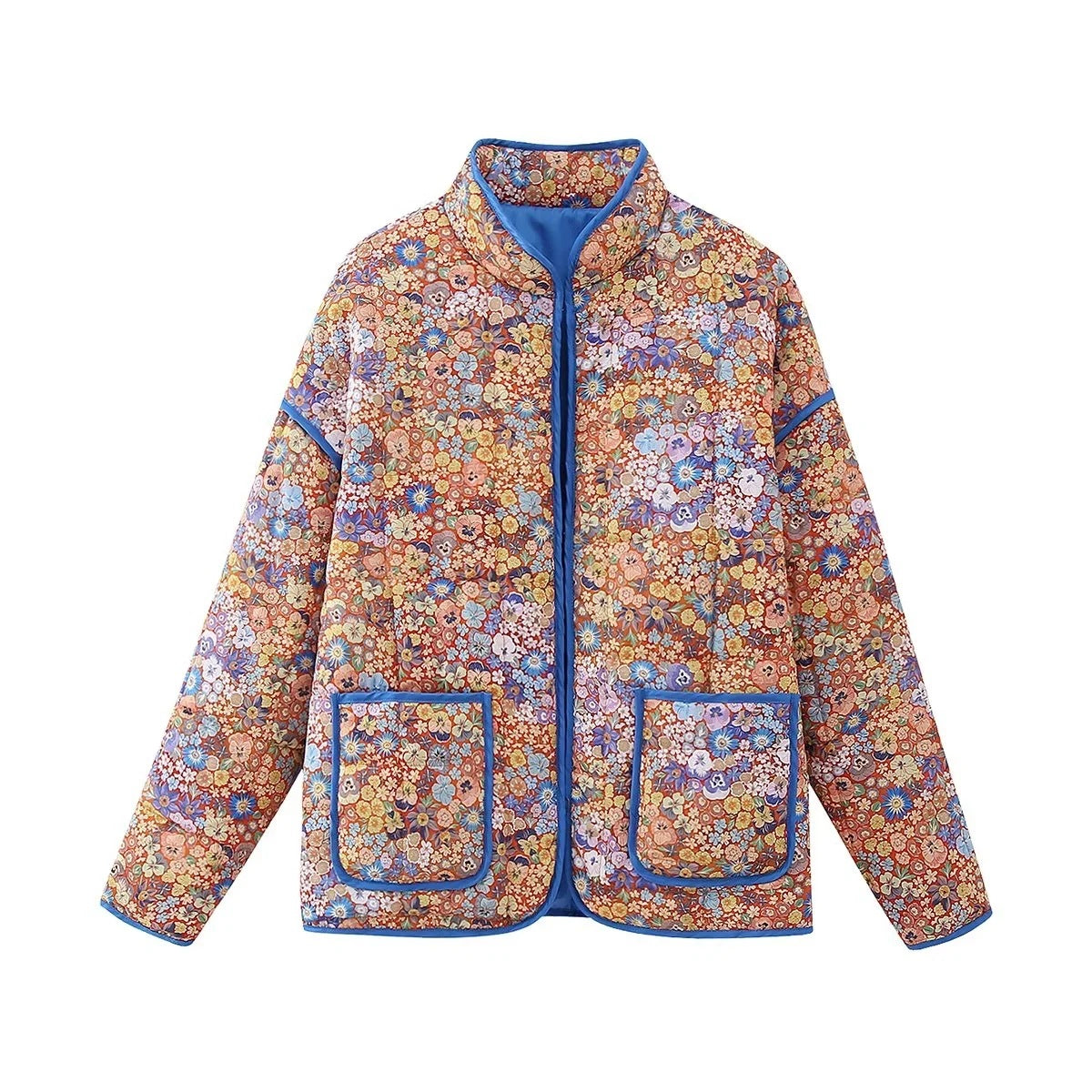 Women's Autumn Flower Print Thin Pocket Decorative Coats