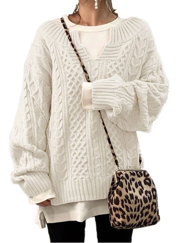 Women's Classic Knitted Hemp Pattern Casual Sweaters