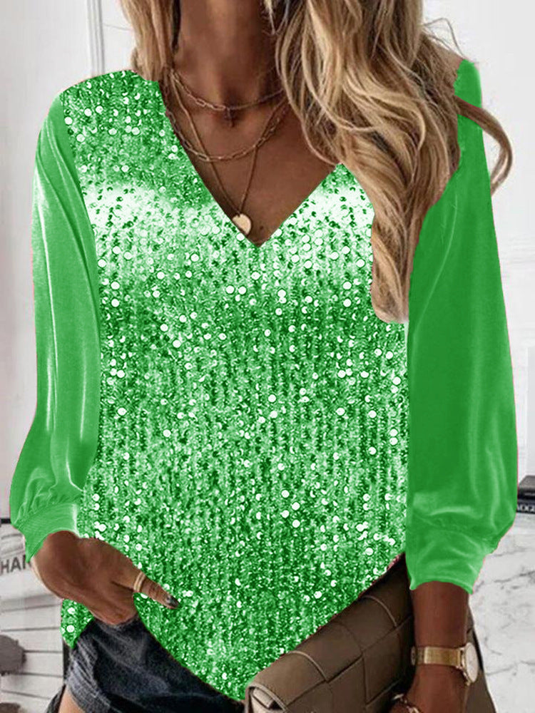 Women's Loose Shirt Sequined Long Sleeve Blouses