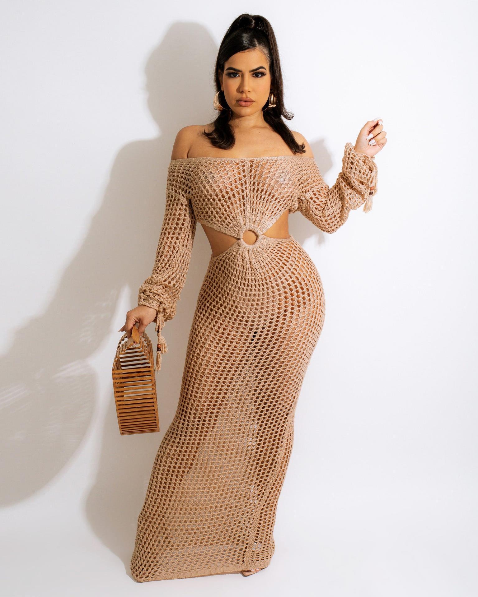 Women's Cutout Knitted Dress Summer Deep V Dresses