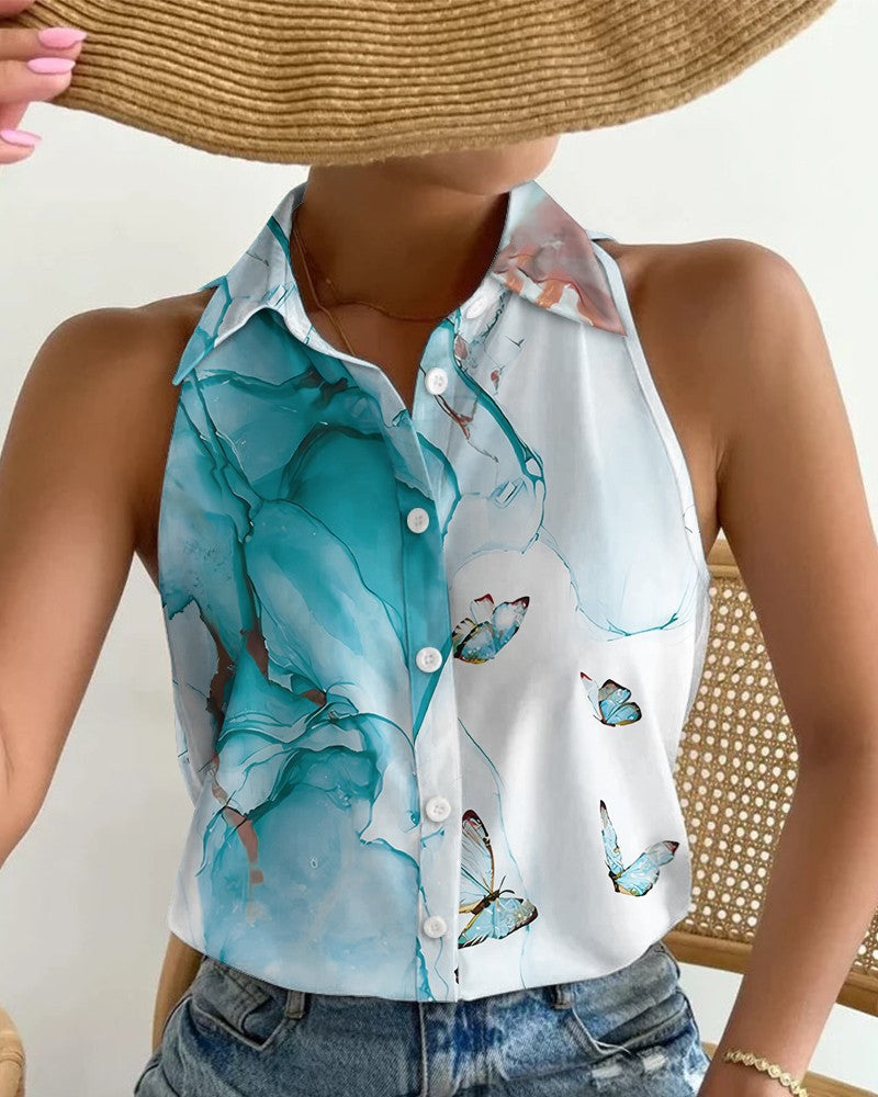 Women's Summer Casual Fashion Sleeveless Abstract Printing Blouses