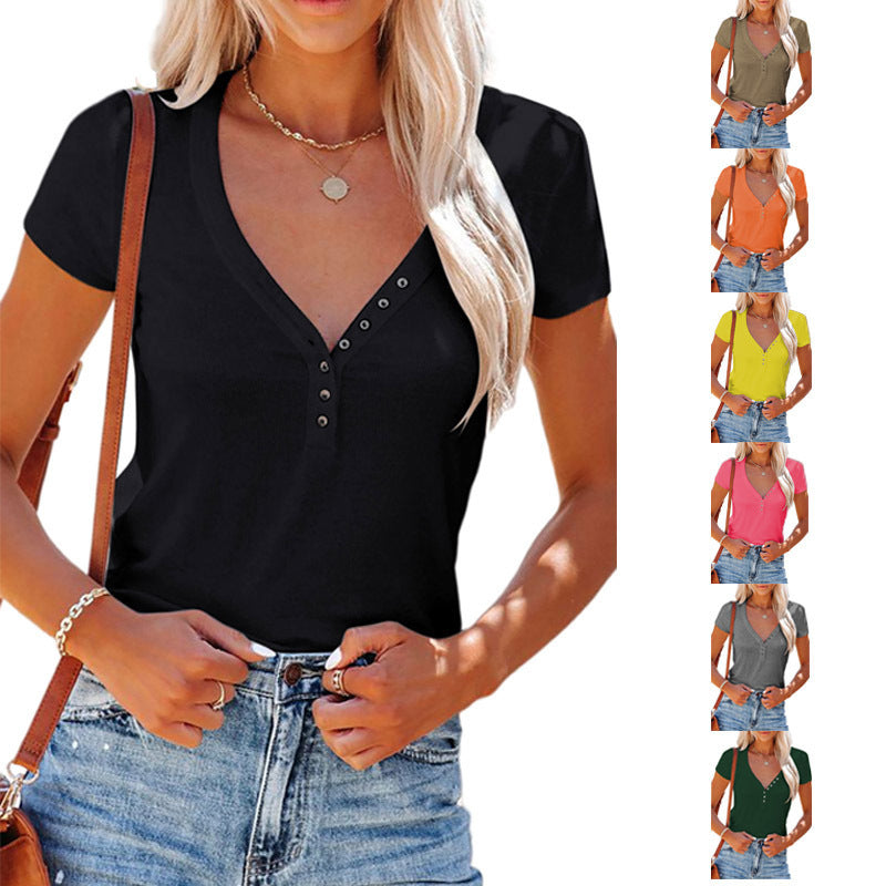 Women's Casual Sexy V-neck T-blood Sleeve Blouses