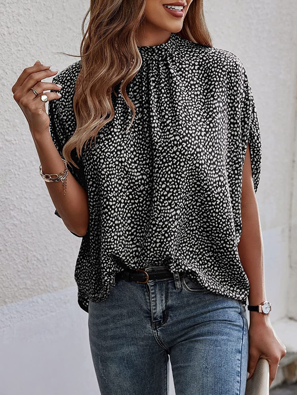 Women's Summer Printing Split Batwing Sleeve Blouses