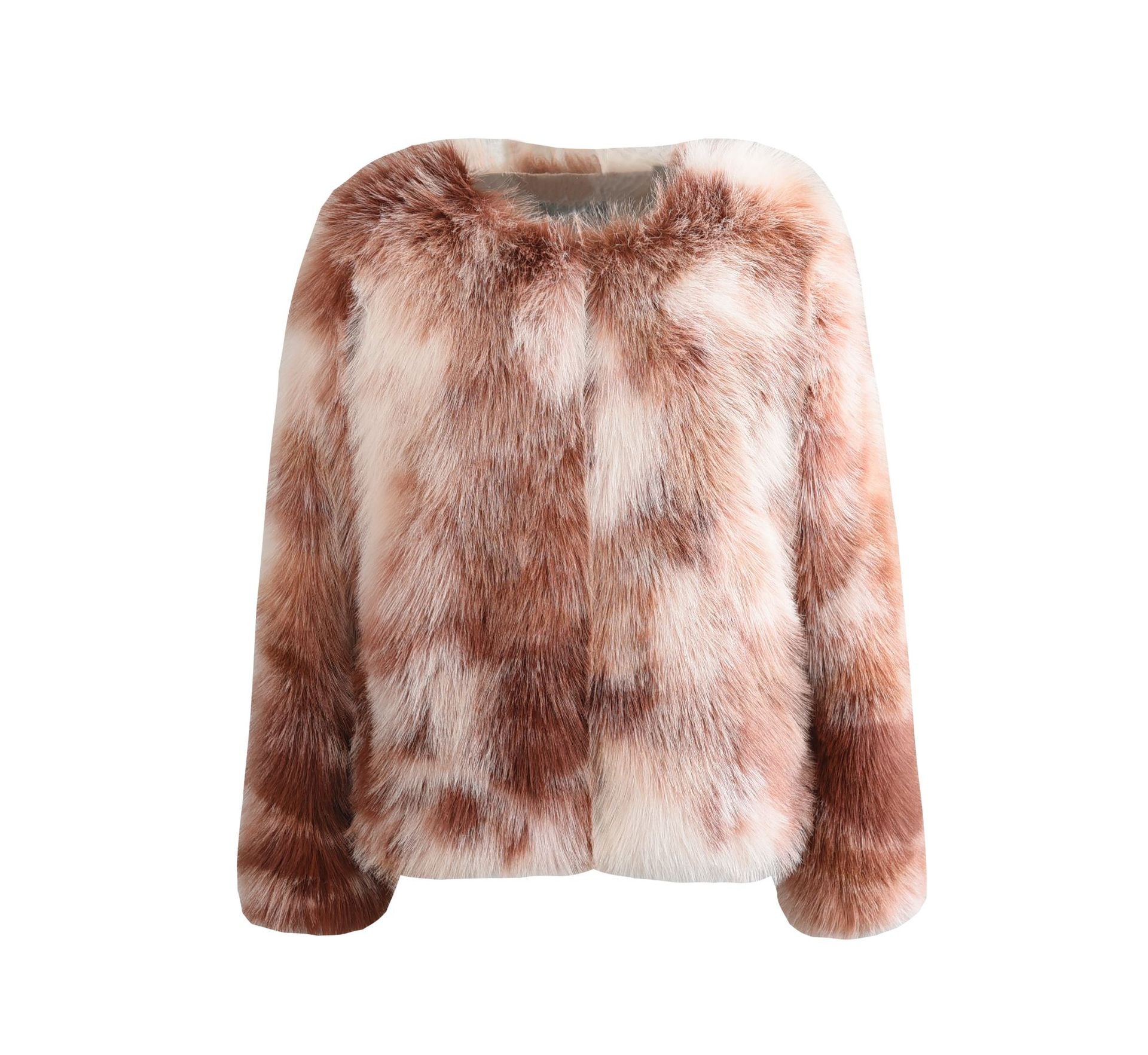 Crew Neck Imitation Fur Overcoat Light Coats