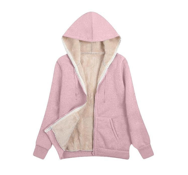 Women's Plush Hooded Long Sleeve Solid Color Clothing