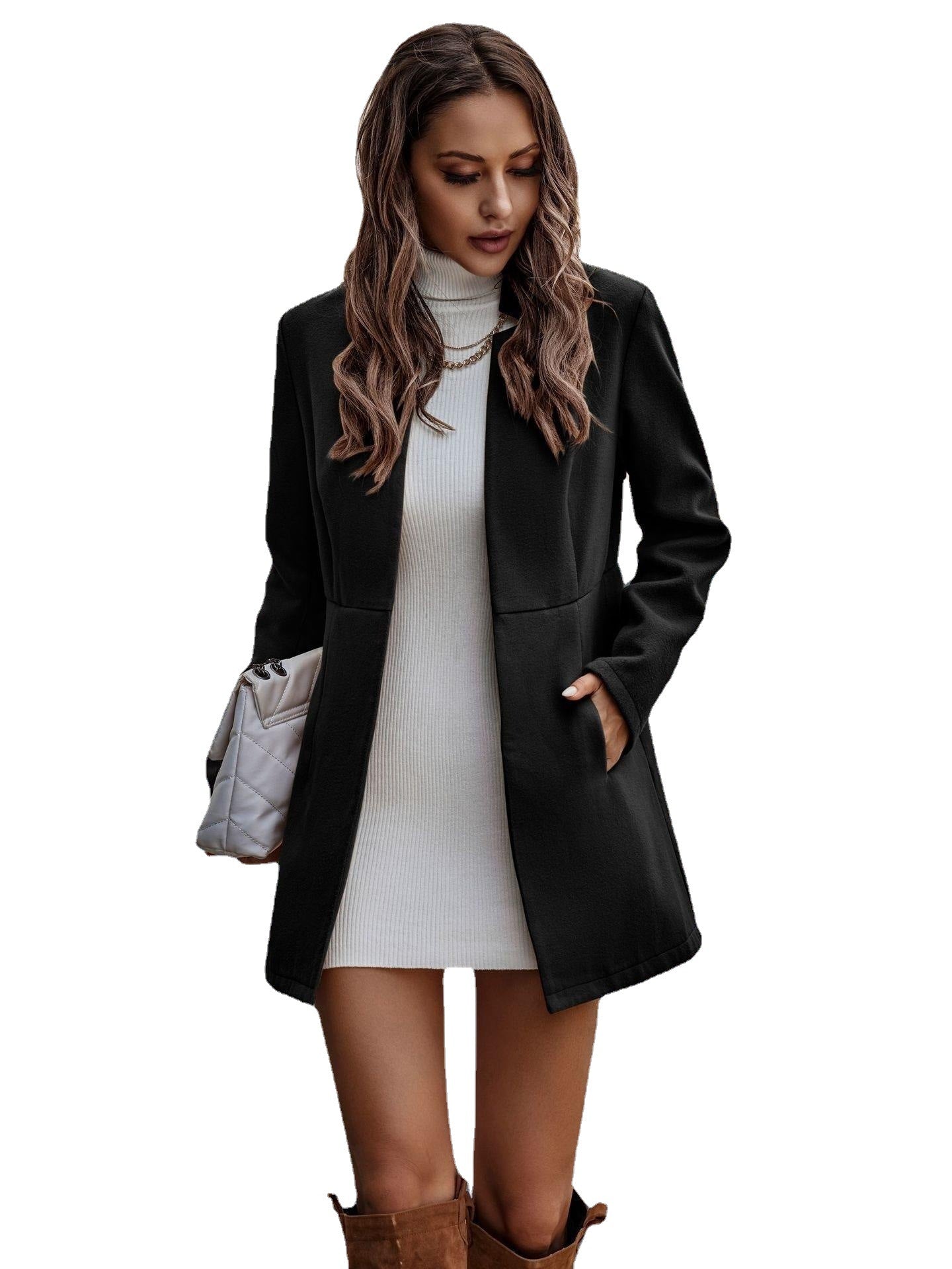 Women's Solid Color Slimming Long Sleeve Pocket Coats