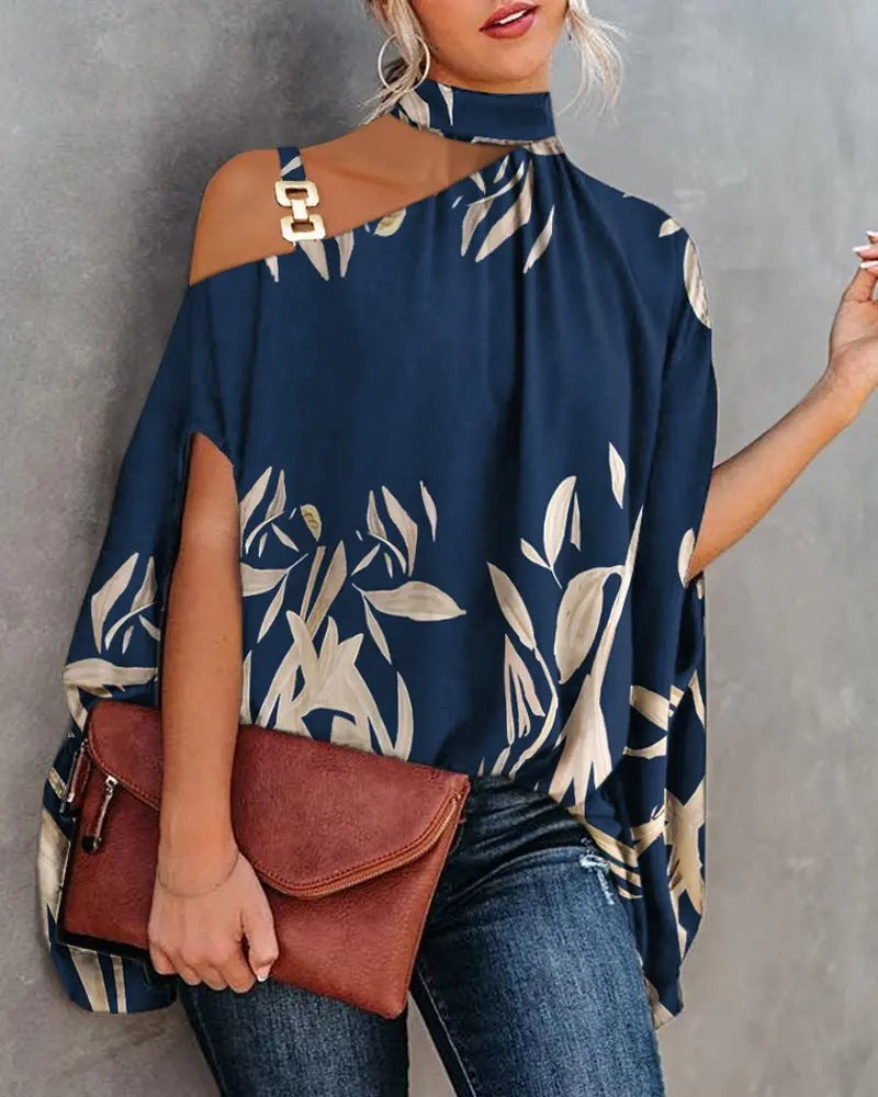 Women's Summer Halter Batwing Sleeve Printed Blouses