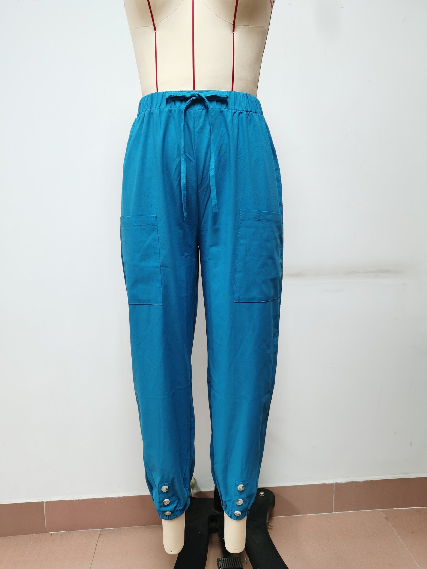 Women's Loose High Waist Button Cotton And Linen Trousers Pants