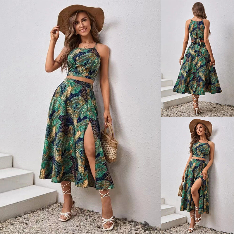 Women's Summer Two-piece Sling Printed Dress Dresses