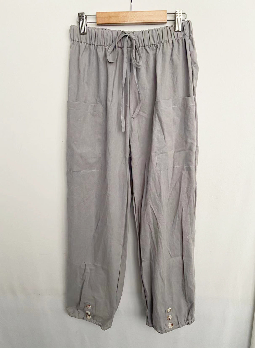 Women's Loose High Waist Button Linen Trousers Pants