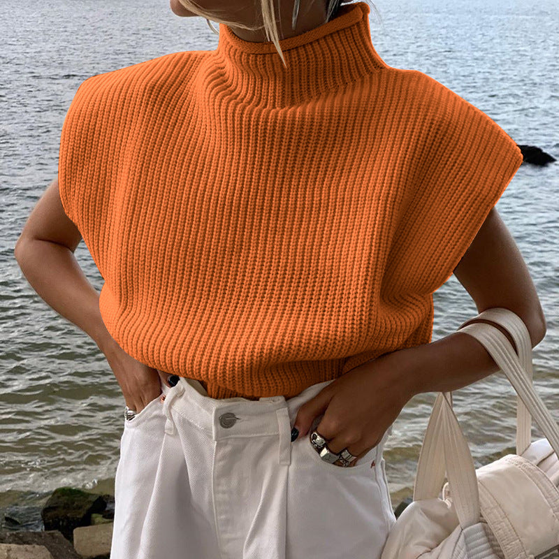 Women's Color Knitted Sexy Temperament Turtleneck With Shorts