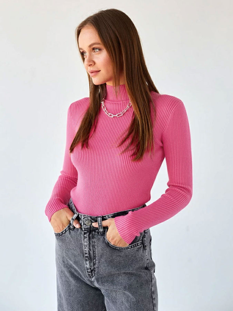 Women's Color Half Collar Slim Knit Bottoming Sweaters