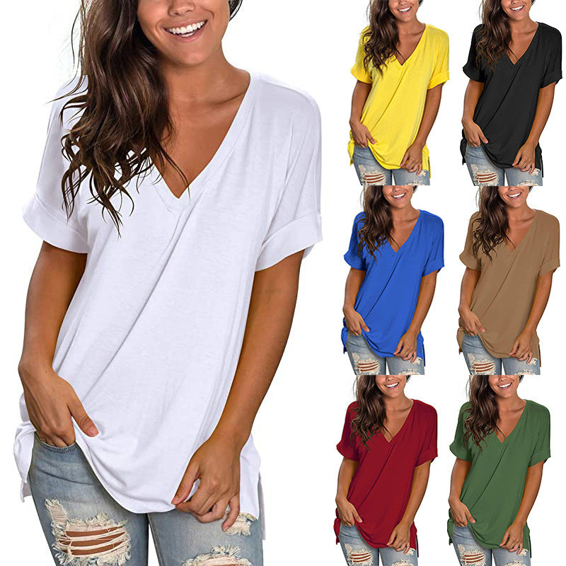 Women's Summer Solid Color Short-sleeved Loose Wear Tops