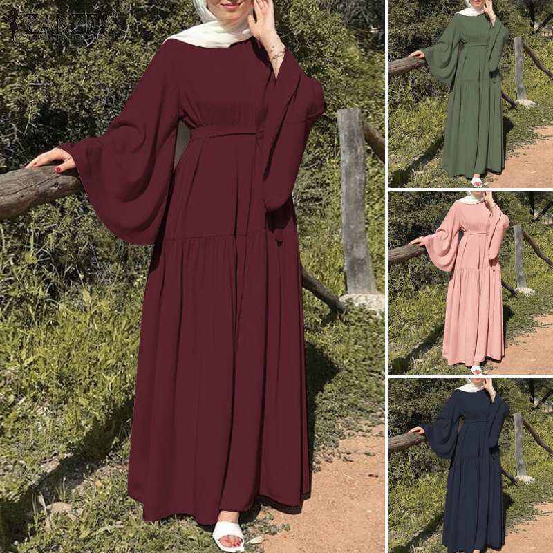 Women's Vacation Casual Bell Sleeve Belted Swing Dresses