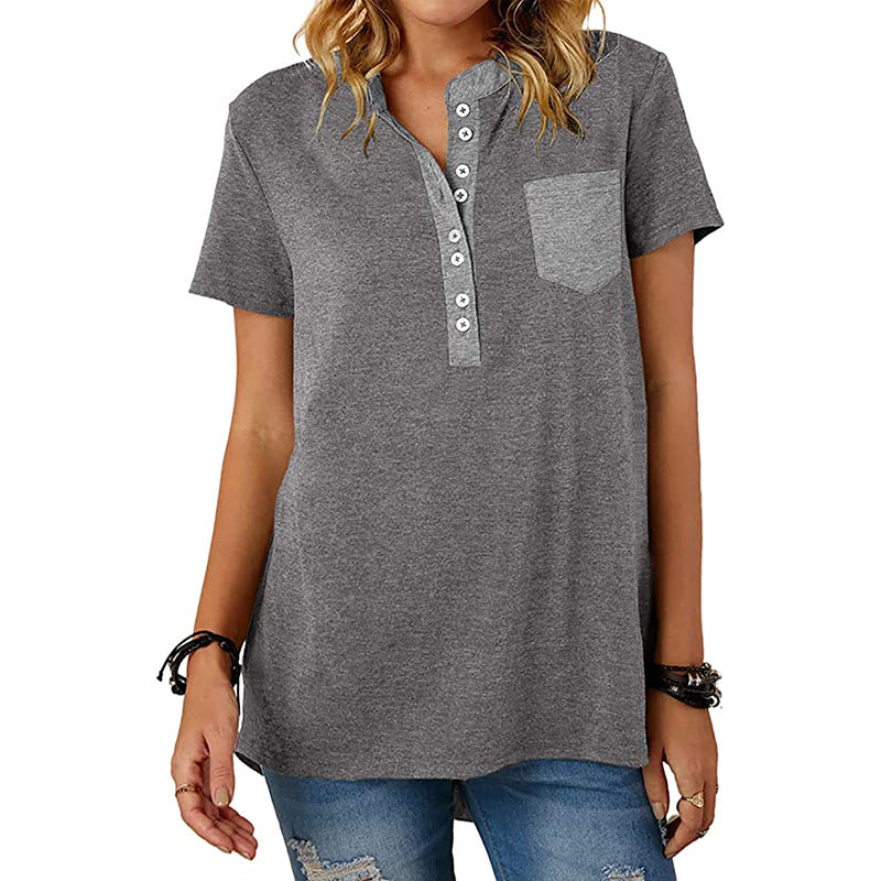 Women's T-shirt Summer Pocket Single-breasted Loose Casual Blouses