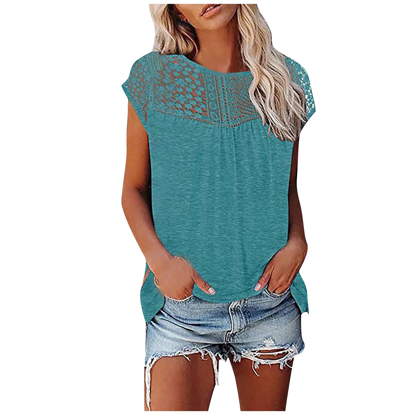 Women's Sexy Lace Stitching T-shirt Solid Color Blouses