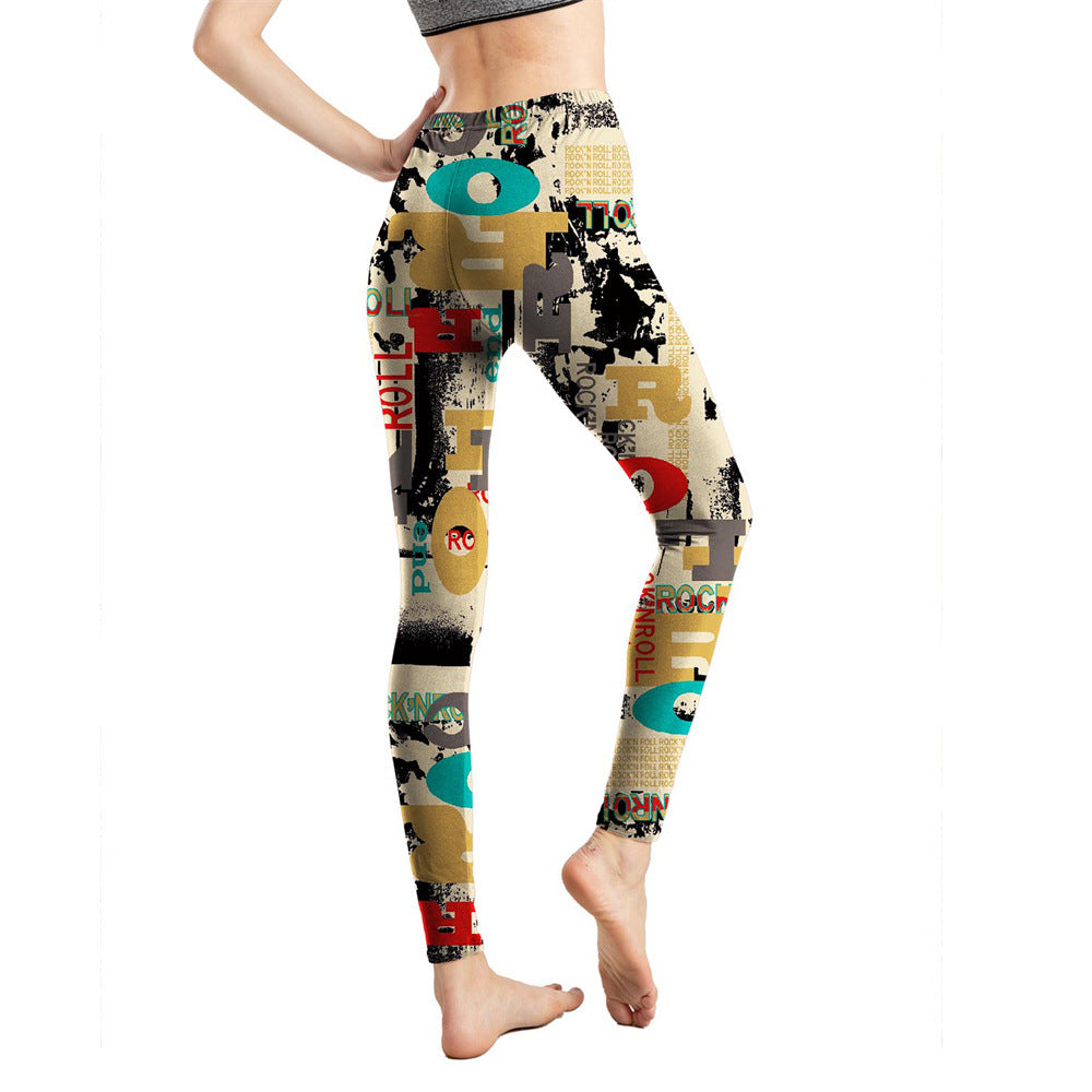 Women's Milk Silk Printed Abstract Letter Cropped Leggings