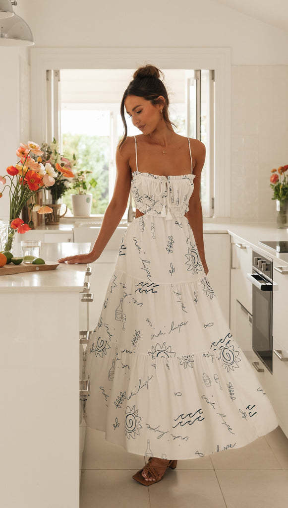 Women's Summer Sling Backless Lace Printing Long Dresses