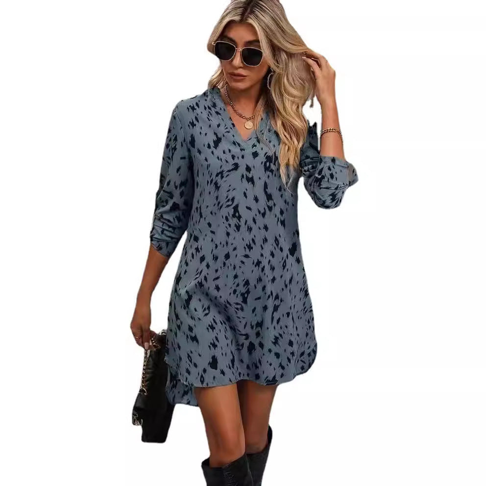 Women's Summer Fashionable Leopard Print Long Sleeve Dresses