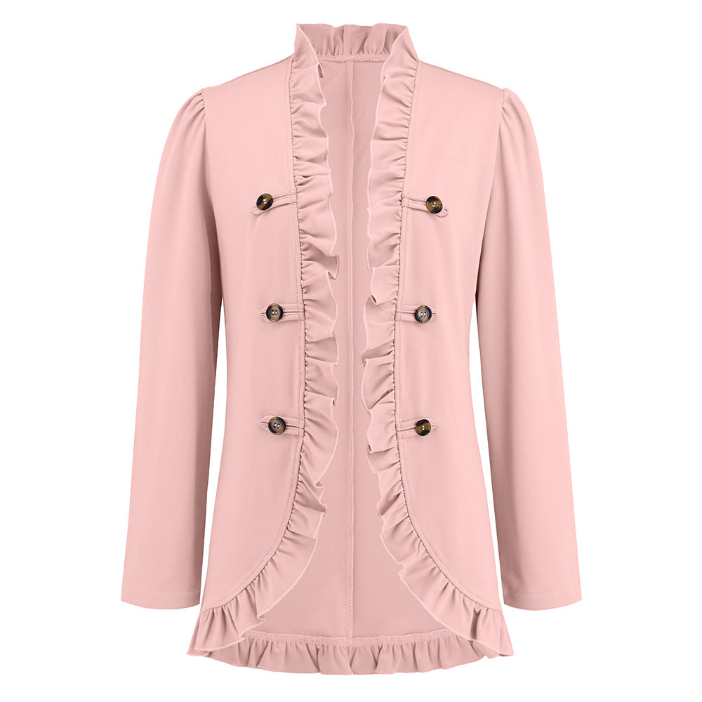 Women's Ruffled Button Small Long Sleeve Coats