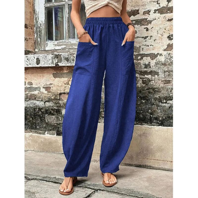 Women's Solid Color Pocket Trousers With An Pants