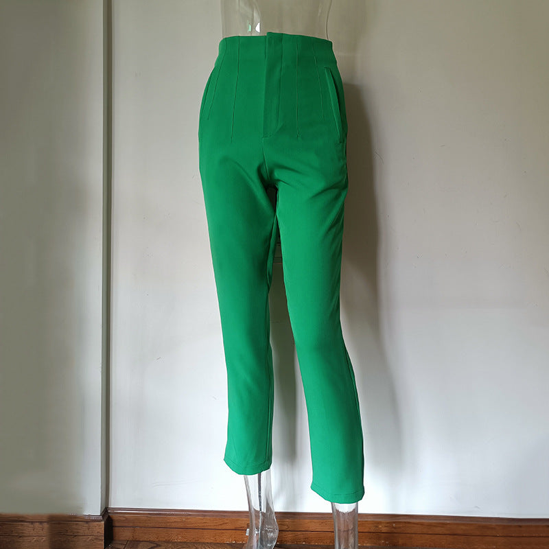 Pleated Casual High Waist Pure Color Pants