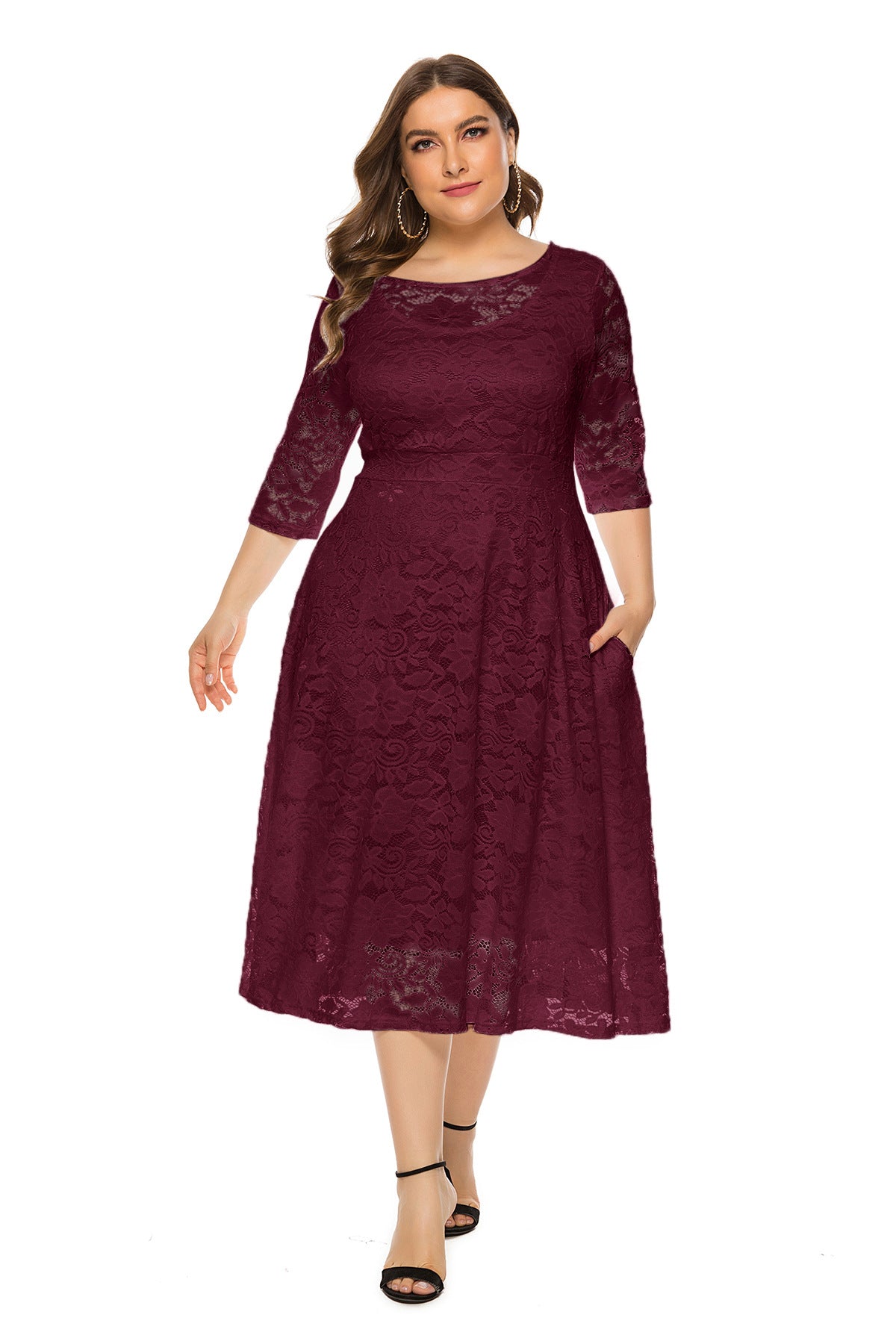 Slouchy Midi Hollow Lace Pocket Dress Dresses