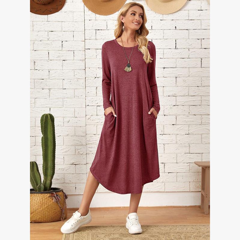 Women's Solid Color Casual Long-sleeved Dress Curved Dresses