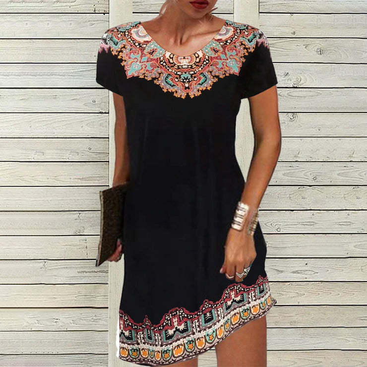 Summer Mid-waist Printed Urban Casual Short-sleeved Dresses