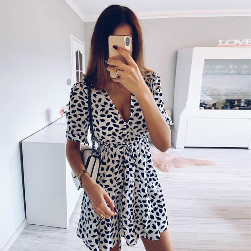 Women's Fashion Printed Button Summer Beach Casual Dresses